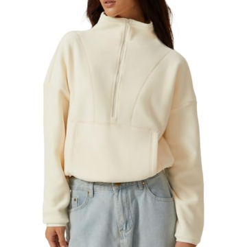 QINSEN Mock Neck Sweatshirt for Women in Cozy Polar Fleece Half Zip