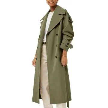 Farktop Women's Oversized Long Trench Coat with Belt and Pockets