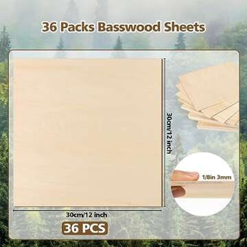 Adrattnay Basswood Sheets 1/8 x 12 x 12 inch - 3 mm Basswood Sheets Plywood Sheets, 36Pcs Square Unf...