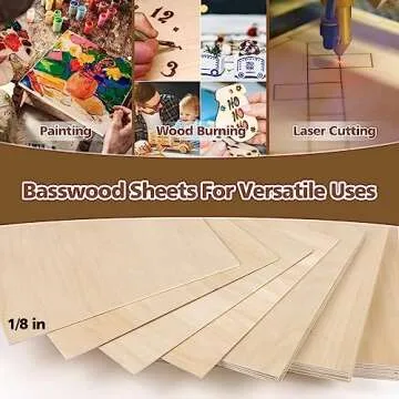 Adrattnay Basswood Sheets 1/8 x 12 x 12 inch - 3 mm Basswood Sheets Plywood Sheets, 36Pcs Square Unfinished Wood Board for DIY Crafts, Laser Cutting, Wood Burning, Painting, Model Carving