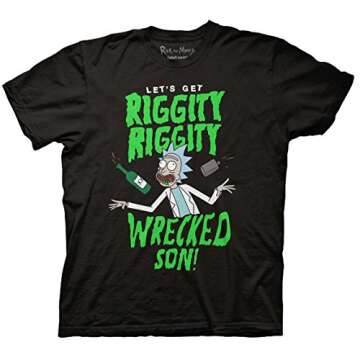 Ripple Junction Rick and Morty Let's Get Riggity Riggity Wrecked Son! T-Shirt (Small, Black)