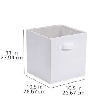 Amazon Basics Cube Organizer Storage Bins Handles, Collapsible Fabric, Pack of 6, 10.5"x10.5"x11", White