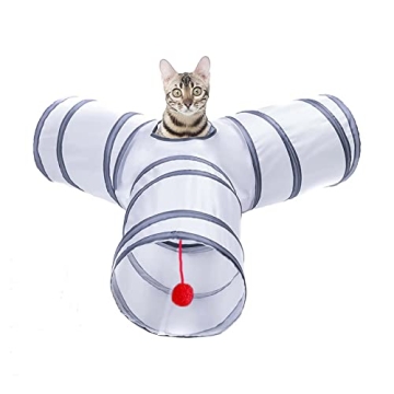 Alicedreamsky Cat Tunnel, Collapsible Tube with 1 Play Ball Toys, 3 Ways Tunnels for Indoor Cats, Pu...
