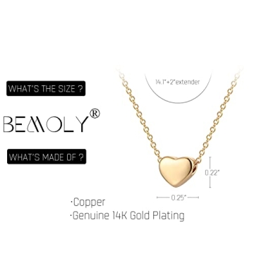 Befettly Tiny Heart Necklace 14K Gold Plated