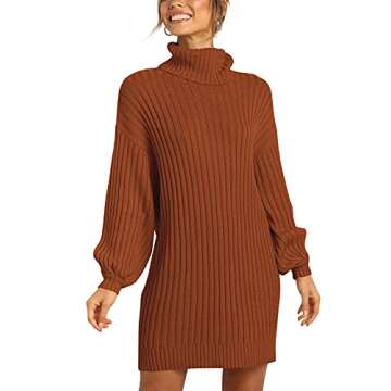 ANRABESS Women Oversized Sweater Dress Turtleneck Batwing Long Sleeve Ribbed Knit Loose 2024 Fall Wi...