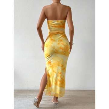 Stylish GORGLITTER Floral Strapless Maxi Dress for Weddings