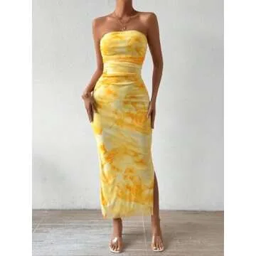 Stylish Floral Strapless Maxi Dress for Weddings