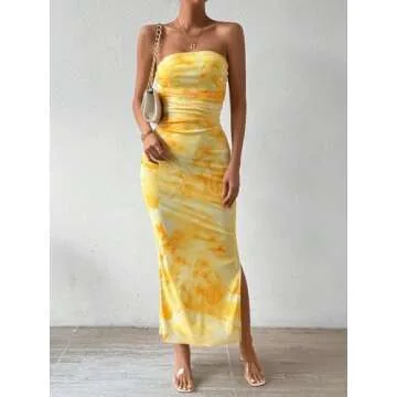Stylish Floral Strapless Maxi Dress for Weddings