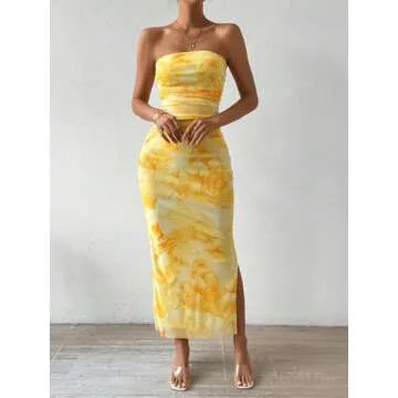 Stylish Floral Strapless Maxi Dress for Weddings