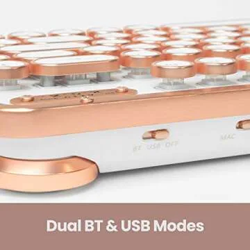 Azio Retro Compact Keyboard (Posh) - Bluetooth Wireless/USB Wired Vintage Backlit White Leather Mechanical Keyboard with Arm Rest for Mac and PC (MK-RCK-L-02-US)