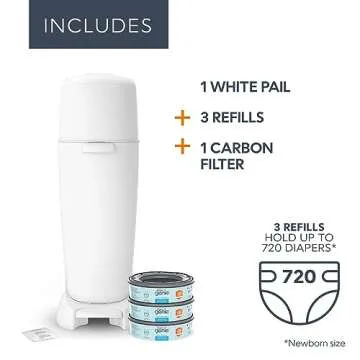 Diaper Genie Complete Pail | Stylish 270 Diaper Capacity | 3 Refills Included