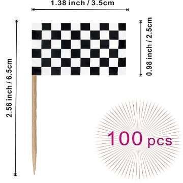 Checkered Black and White Racing Toothpick Flag Race Car Small Mini Cocktail Fruit Cupcakes Toppers ...