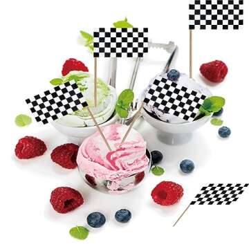 Checkered Black and White Racing Toothpick Flag Race Car Small Mini Cocktail Fruit Cupcakes Toppers Food Stick Flags Decorations,100 Pack