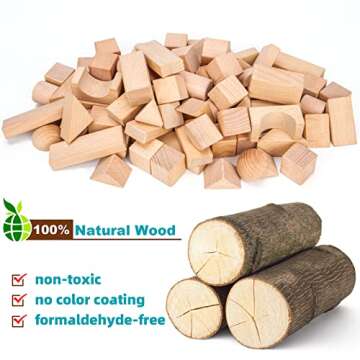 Timfuis Wooden Building Blocks Set, 80 PCS Natural Wood Stacking Block Toy with Carrying Bag, Montessori Learning Birthday Gifts for 3 4 5 Year Olds Toddlers Kids Boys Girls Children