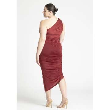 ELOQUII Women's Plus Size Ruched One Shoulder Dress - Stunning Fits in Blaze Red