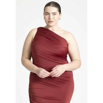 ELOQUII Plus Size Ruched One Shoulder Dress Blaze Red