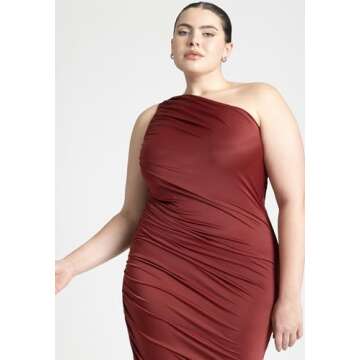 ELOQUII Plus Size Ruched One Shoulder Dress Blaze Red