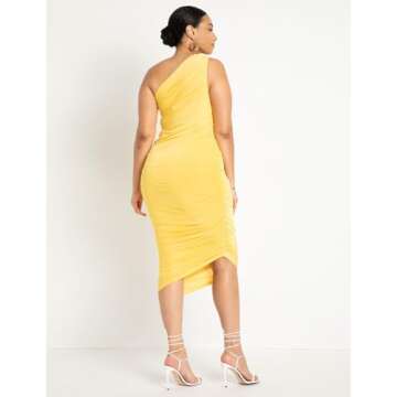 ELOQUII Plus Size Ruched One Shoulder Dress Blaze Red
