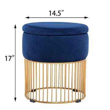 Simhoo Velvet Vanity Stool with Hidden Storage - Blue