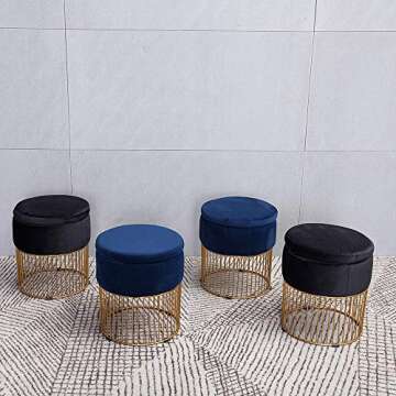 Simhoo Velvet Vanity Stool with Hidden Storage - Blue