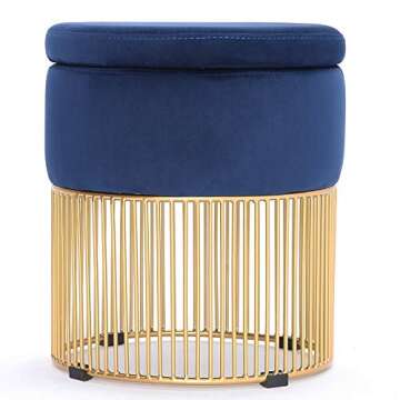Simhoo Velvet Vanity Stool with Hidden Storage - Blue