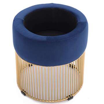 Simhoo Velvet Vanity Stool with Hidden Storage - Blue