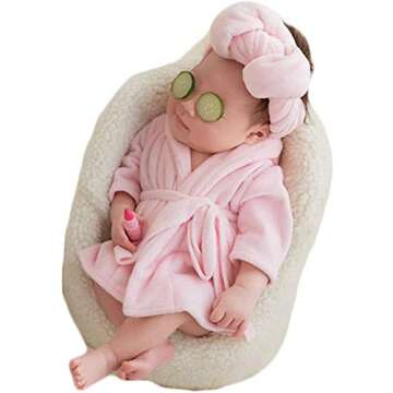 Adorable Newborn Photography Boys Girls Monthly Baby Photo Props Bathrobes with Towel Set (Pink)