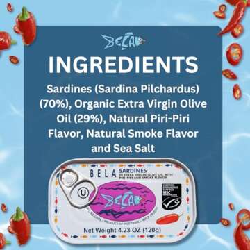 BELA Wild Caught Portuguese Sardines - Lightly Smoked and Marinated in Piri Piri Flavored Extra Virg...