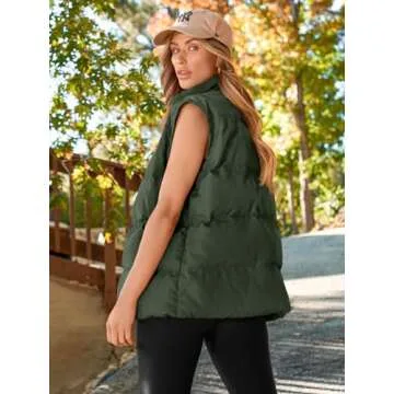 AUTOMET Puffer Vest Women Sleeveless Zip Up Outerwear Warm Puffer Lightweight Down with Pocket Fall Winter Jackets Coats 2024 Armygreen L