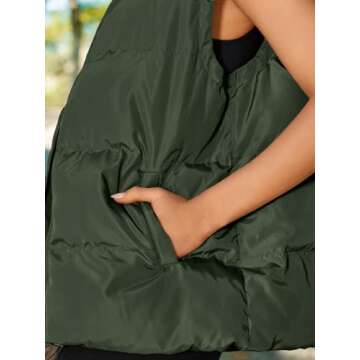 AUTOMET Puffer Vest Women Sleeveless Zip Up Outerwear Warm Puffer Lightweight Down with Pocket Fall Winter Jackets Coats 2024 Armygreen L