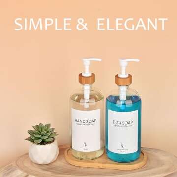 Onsogi 16 Oz Clear Glass Soap Dispenser with Bamboo Tray, Hand Soap Dispenser | Dish Soap Dispenser for Bathroom Set Accessories, Kitchen Counter Farmhouse Boho Decor and Organization - 2 Pack