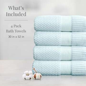 NY Loft 100% Cotton Bath Towels 4 Pack | Super Soft & Absorbent Quick-Dry Bath Towels 30" x 52" | Te...