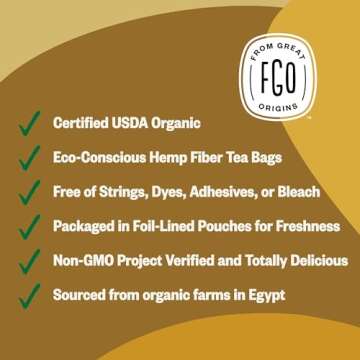 FGO Organic Chamomile Tea, 100 Eco-Conscious Tea Bags, Caffeine Free, Resealable Bag, Packaging May Vary (Pack of 1)