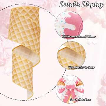 Ice Cream Cone Wired Edge Ribbon for Summer Crafts & Gifts