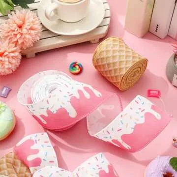 Ice Cream Cone Wired Edge Ribbon for Summer Crafts & Gifts