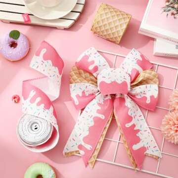 Ice Cream Cone Wired Edge Ribbon for Summer Crafts & Gifts