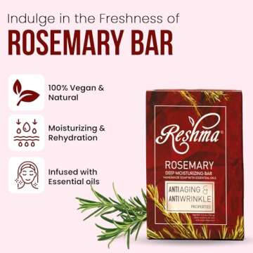Reshma Beauty Rosemary Soap | Infused with Rosemary Oil and Olive Oil | Anti-Aging Face & Body Soap Bar |Suitable for Normal to Dry Skin | Calming and Rejuvenating |(Pack Of 12)