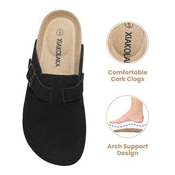 Xiakolaka Women's Suede Clogs Adjustable Buckle Slip on Footbed Home Clog Slippers Black Size 8