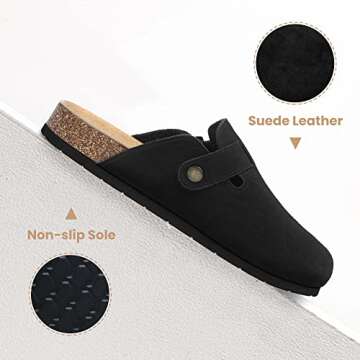 Xiakolaka Women's Suede Clogs Adjustable Buckle Slip on Footbed Home Clog Slippers Black Size 8