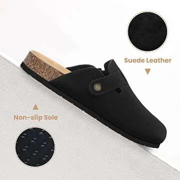 Xiakolaka Women's Suede Clogs Adjustable Buckle Slip on Footbed Home Clog Slippers Black Size 8