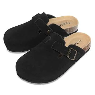 Xiakolaka Women's Suede Clogs Adjustable Buckle Slip on Footbed Home Clog Slippers Black Size 8