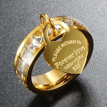 JINHUI Eternity Band Ring with Heart Charm for Love