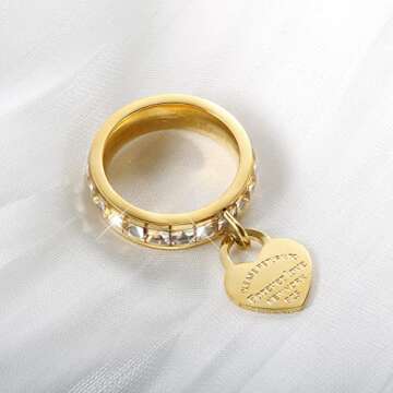 JINHUI Eternity Band Ring with Heart Charm for Love