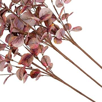 VGIA 6 Pcs Artificial Eucalyptus Stems Fall Leaf Spray in Burgundy Red Silk Eucalyptus Leaves Fall Decorations Artificial Plants for Floral Arrangement