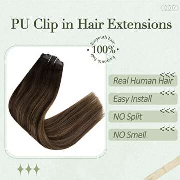 Easyouth Clip in Hair Extensions Human Hair 18 Inch Invisible Seamless Clip in Human Hair Extensions...
