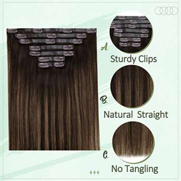 Easyouth Clip in Hair Extensions Human Hair 18 Inch Invisible Seamless Clip in Human Hair Extensions 100g/7pcs Hair Extensions Clip Ins Brown Color 2 and 8 Highlight Clip in Extensions
