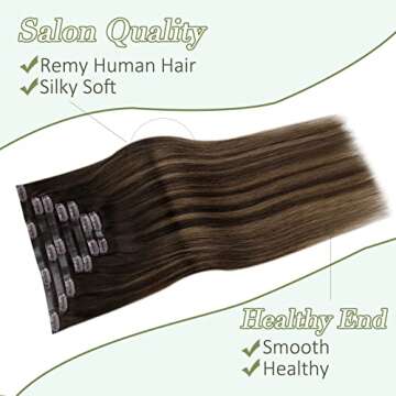 Easyouth Clip in Hair Extensions Human Hair 18 Inch Invisible Seamless Clip in Human Hair Extensions 100g/7pcs Hair Extensions Clip Ins Brown Color 2 and 8 Highlight Clip in Extensions