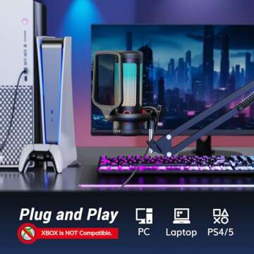 Gaming USB Microphone Set for PC, TONOR RGB Condenser Mic with Boom Arm Quick Mute, RGB Lighting, Po...