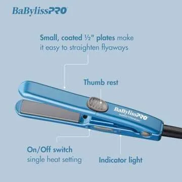 BaBylissPRO Nano Titanium Mini Flat Iron Hair Straightener, 0.5" Hair Straightener Iron for Touch Ups & All Hair Types, Perfect for Travel