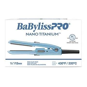 BaBylissPRO Nano Titanium Mini Flat Iron Hair Straightener, 0.5" Hair Straightener Iron for Touch Ups & All Hair Types, Perfect for Travel